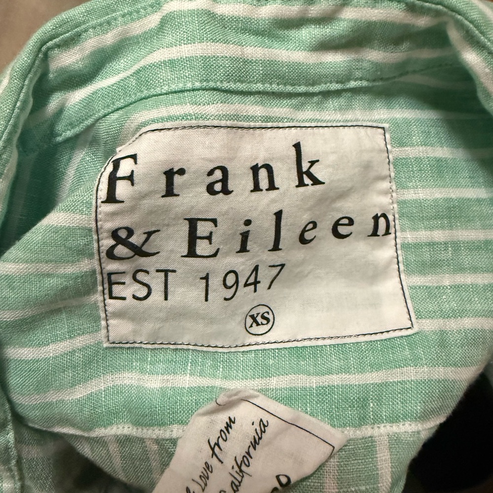 NWOT Frank and Eileen Barry Mint and White Striped Linen Blouse XS - Picture 7 of 10